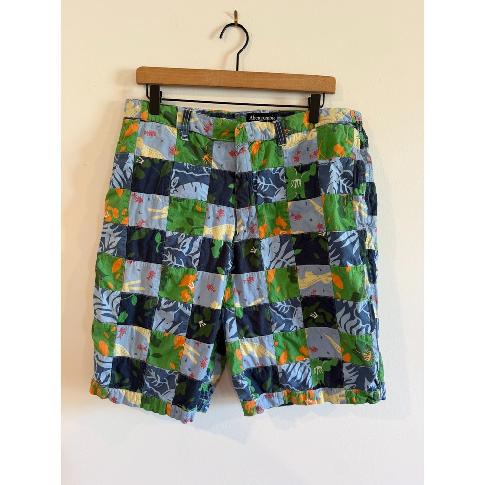 Vintage Abercrombie & Fitch Shorts Men's 34 Quilted Patchwork 10" Y2K Tropical